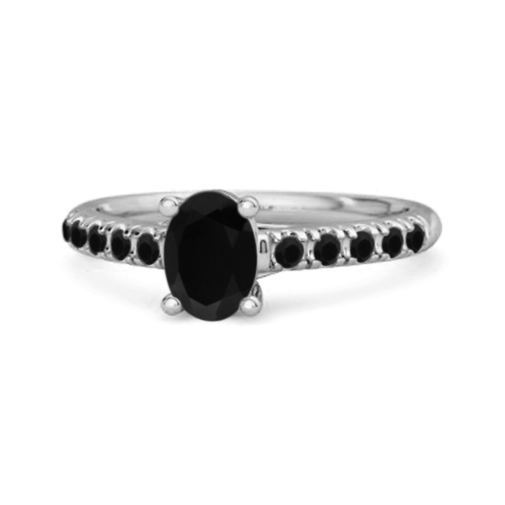 1.70 Ctw Black Spinel 925 Sterling Silver Floating Halo Ring